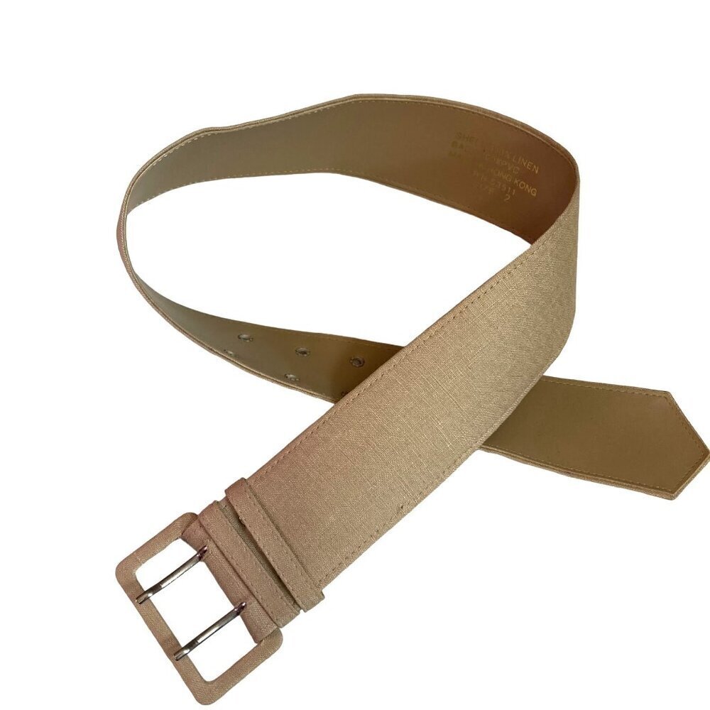 Vintage Wide Beige Linen Belt Womens 2 Safari Khaki Trench 25 in Waist